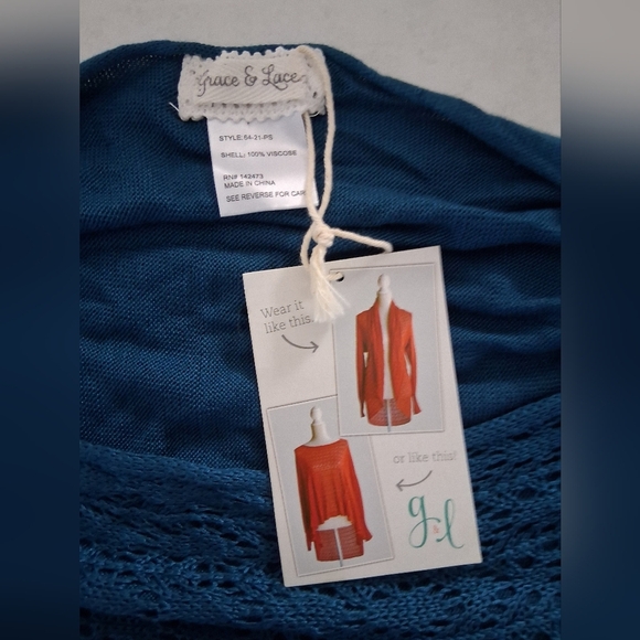 NWT Grace & Lace/ Teal Lace Knit Sweater/ Or Oversized Cardigan/ Size US L to 1X - Picture 7 of 11
